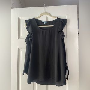Black work blouse long sleeve with slit on shoulder
